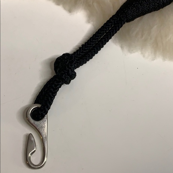 Vintage 80s Black Rope Gold Buckle Faux Pearl waist belt hook loop closure women